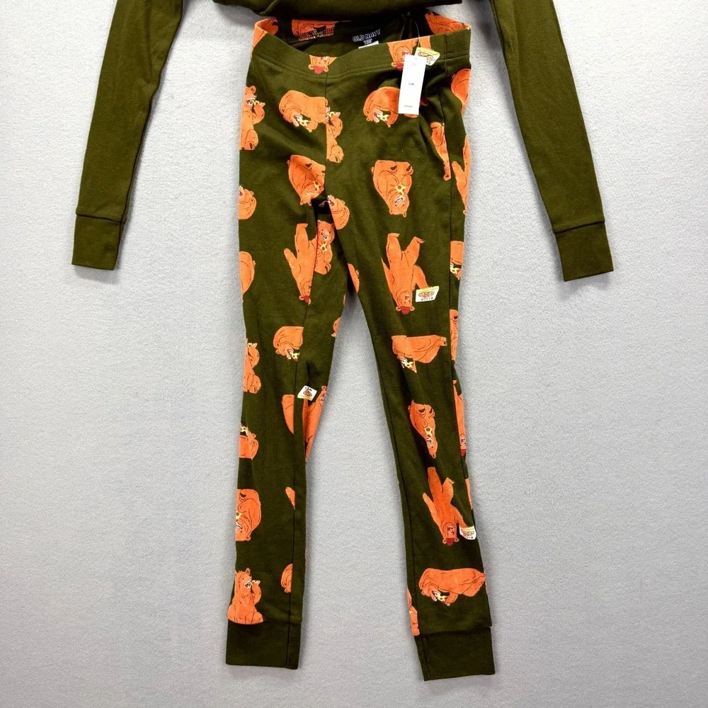 Old Navy 2 Piece Shirt Pants Kids Large (10) Green‎ Bearly Awake PJs Pajamas NEW